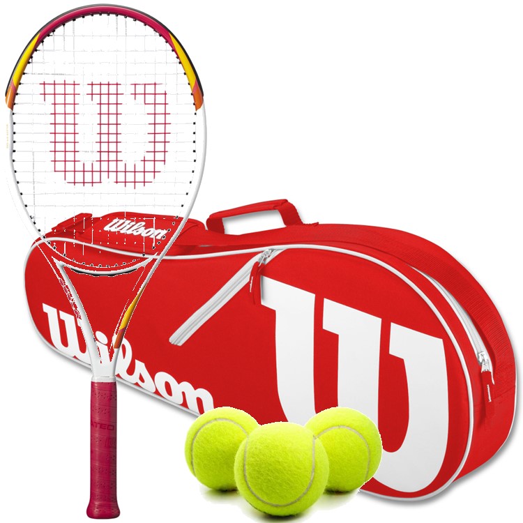 WR125010U-WR8005202001-Balls-BNDL_Wilson_Six_One_Tennis_Racquet_Bundled_w_Wilson_Advantage_II_Tennis_Bag_(Red)_and_3_Tennis_Balls